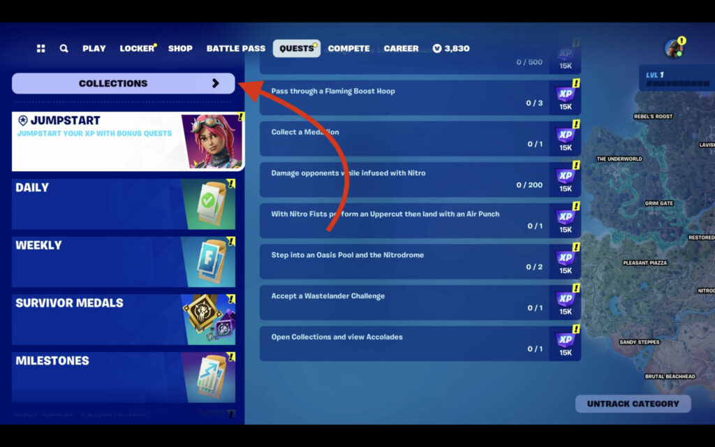 fortnite open collections and view accolades 2