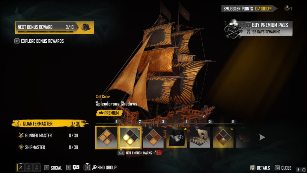 Splendorous Shadows in the Skull and Bones Season 2 Smuggler Pass.