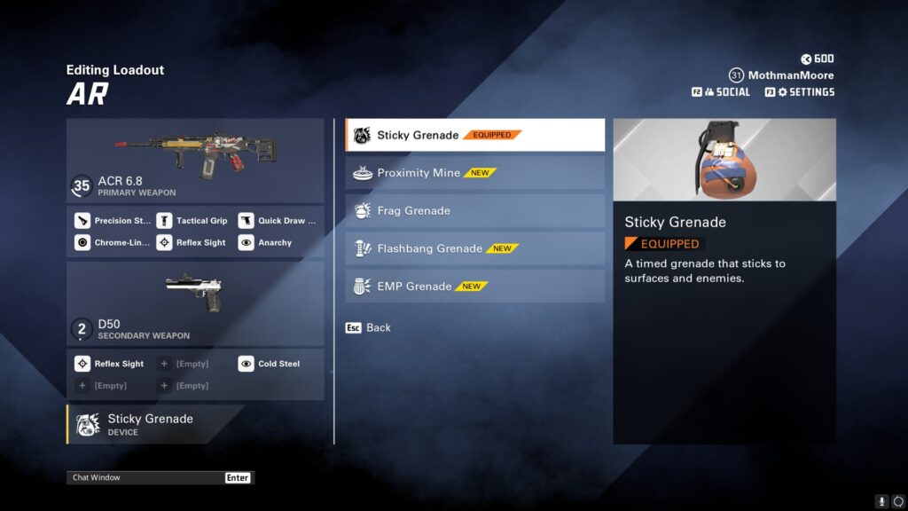 The Sticky Grenade that goes with the best loadout for the ACR in XDefiant.