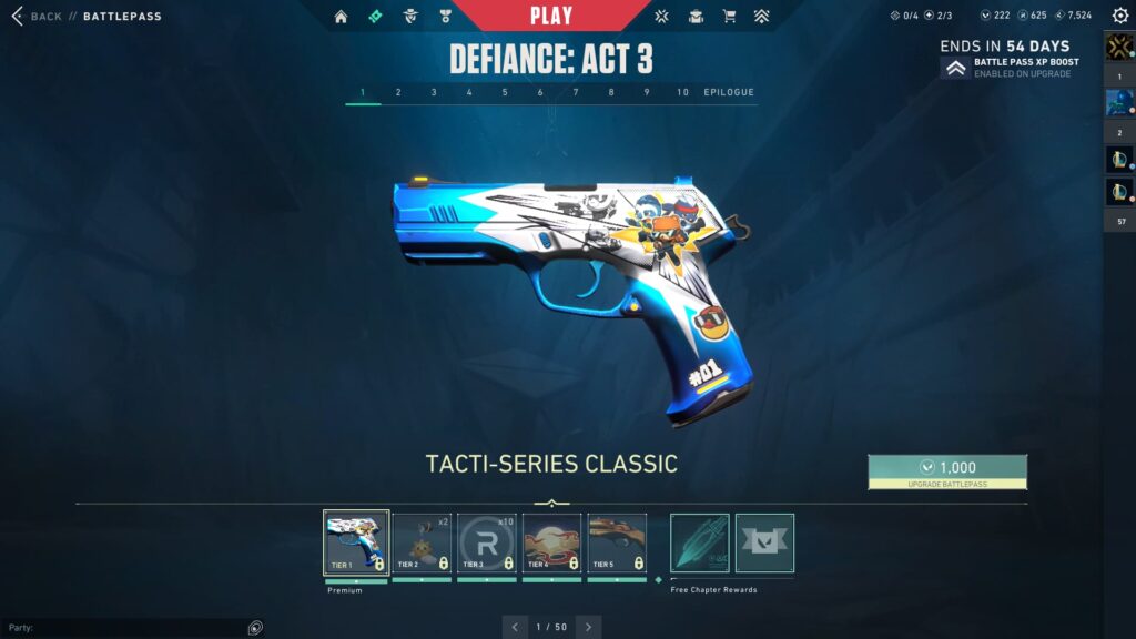 The Tacti-Series Classic in the VALORANT Episode 8 Act 3 Battle Pass.