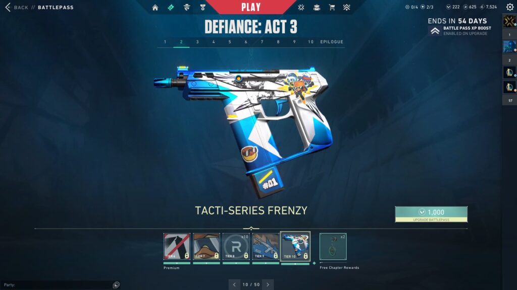 The Tacti-Series Frenzy in the VALORANT Episode 8 Act 3 Battle Pass.