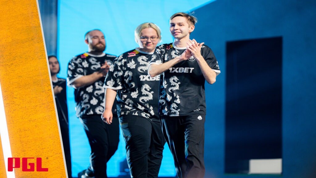 Photo taken of Team Spirit's CS2 players sh1ro, chopper, magixx, and donk during the PGL Copenhagen Major playoffs in March 2024.