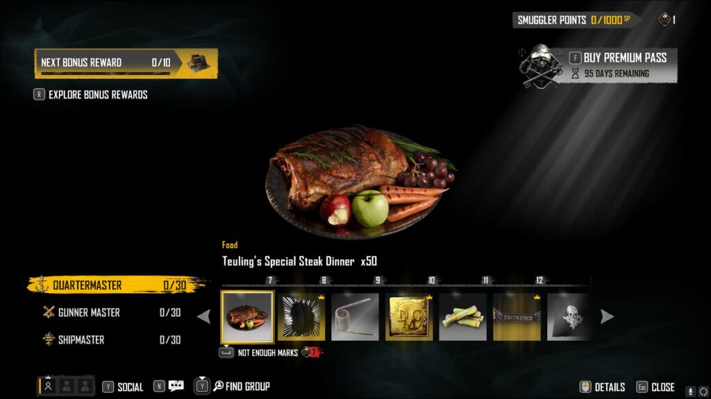 Teuling's Special Steak Dinner in the Skull and Bones Season 2 Smuggler Pass.