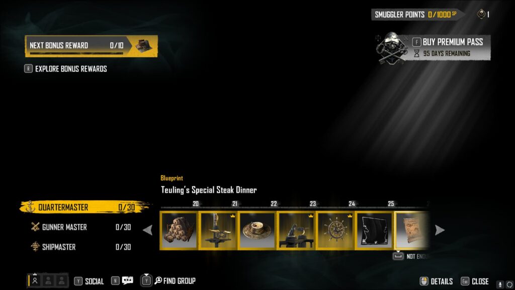 Teuling's Steak Dinner Blueprint in the Skull and Bones Season 2 Smuggler Pass.