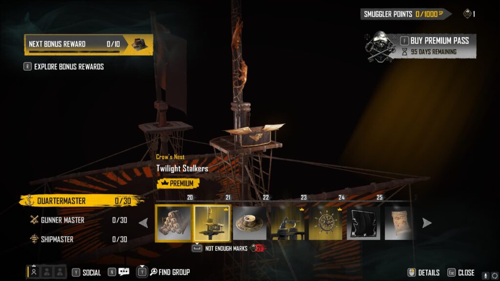 Twilight Stalkers in the Skull and Bones Season 2 Smuggler Pass.