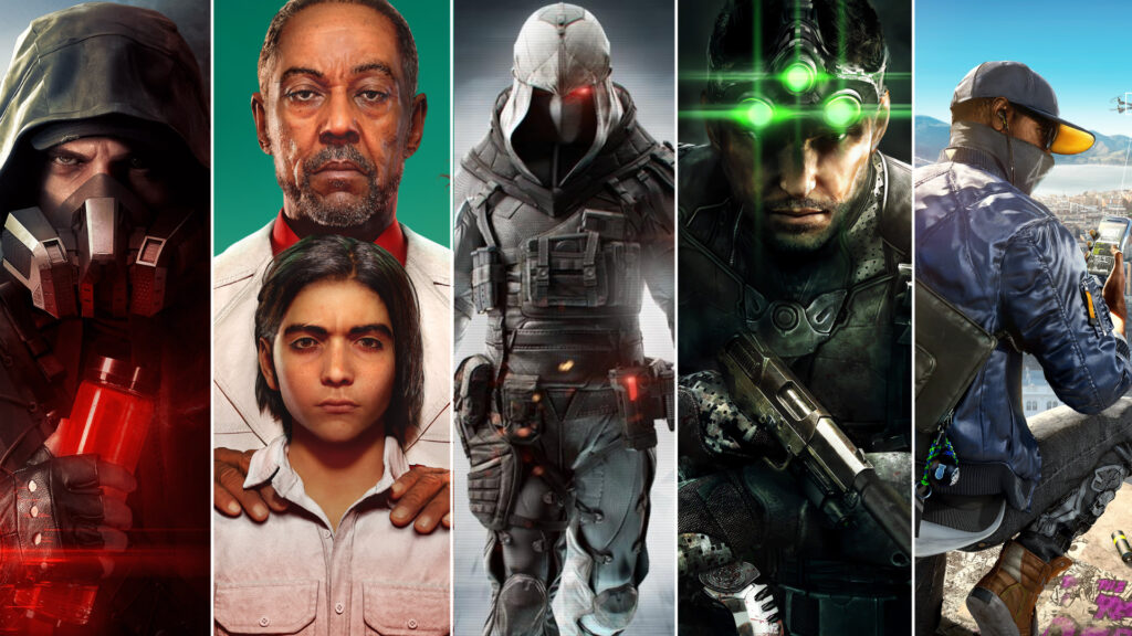 A look at Ubisoft's games referenced in XDefiant. Left to right - The Division 2, Far Cry 6, Ghost Recon Phantoms, Splinter Cell, and Watch Dogs 2.