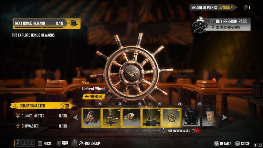 Umbral Wheel in the Skull and Bones Season 2 Smuggler Pass.