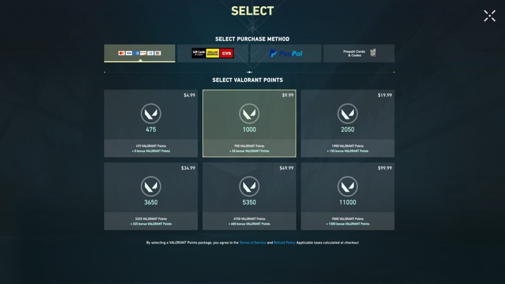 The VALORANT Points store.