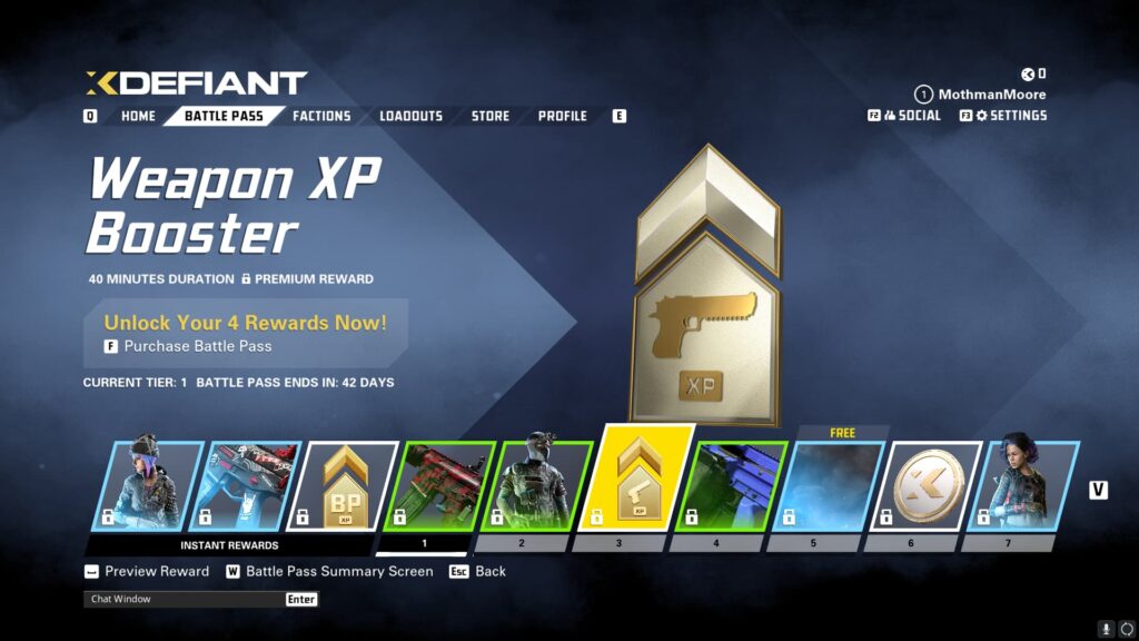 A Weapon XP Booster in the XDefiant Preseason Battle Pass.