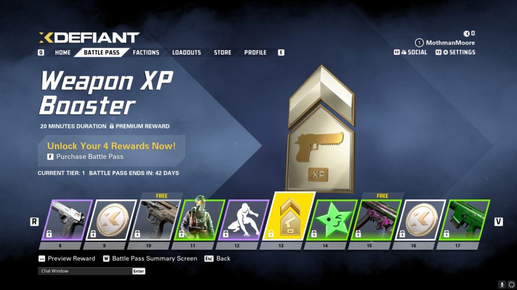 A Weapon XP Booster in the XDefiant Preseason Battle Pass.