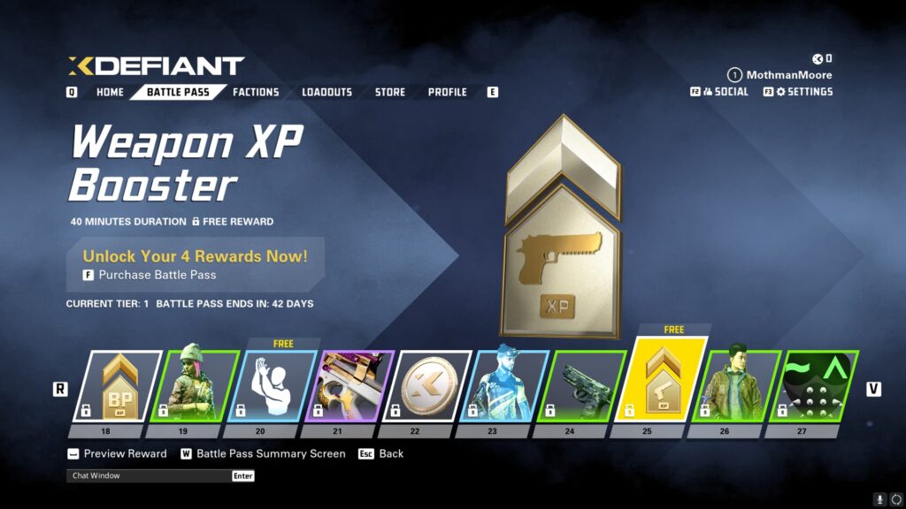 A Weapon XP Booster in the XDefiant Preseason Battle Pass.
