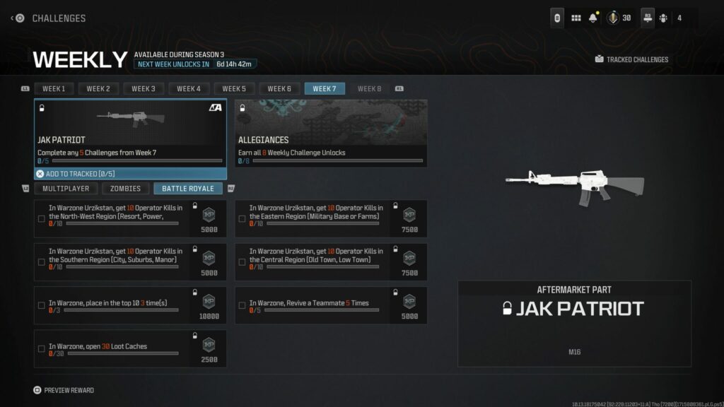 The Week 7 Challenges in Warzone that can unlock the JAK Patriot.