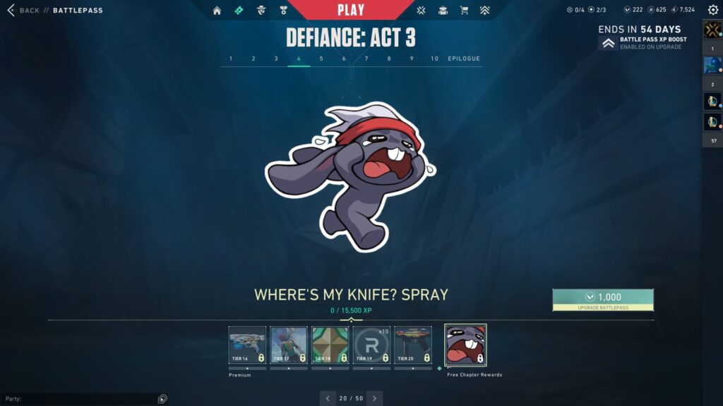 The Where's My Knife? Spray in the VALORANT Episode 8 Act 3 Battle Pass.
