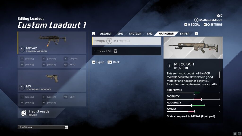 The list of Marksman Rifle weapons in XDefiant.