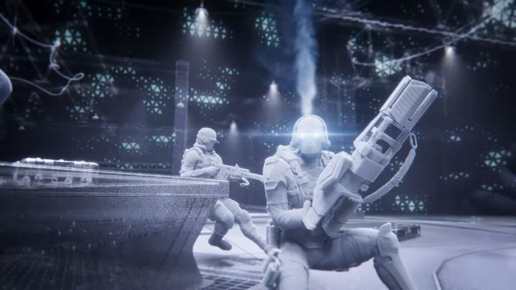 XDefiant characters are whited out and fighting near a fountain.