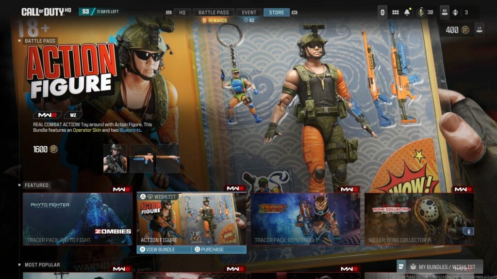 The Action Figure Bundle in the Call of Duty Store with its price listed as 1600 COD Points.