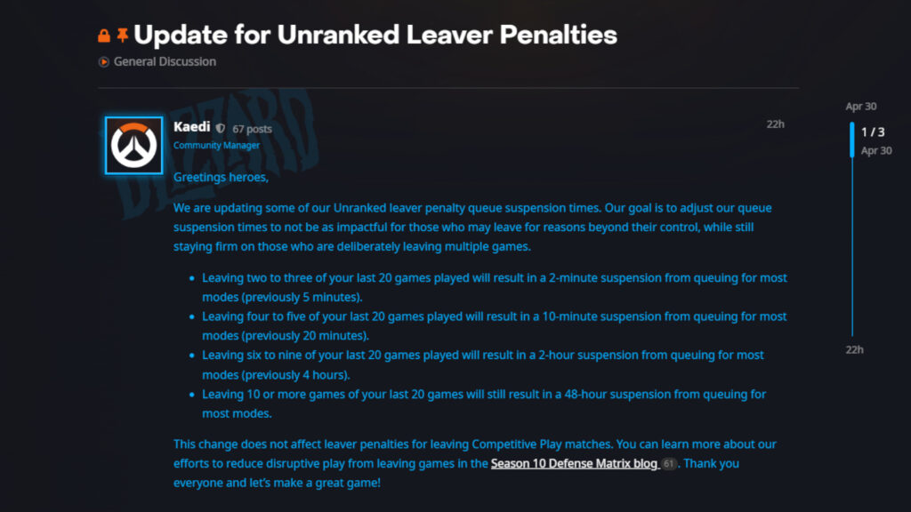 Overwatch 2 Quick Play leaver penalty screencap