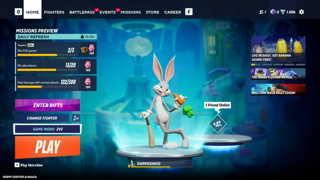 Change MultiVersus game mode by clicking the text above the "Play" button