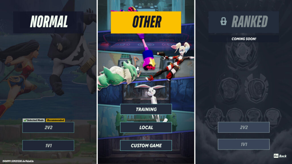 Screenshot shot of the different modes avaliable
