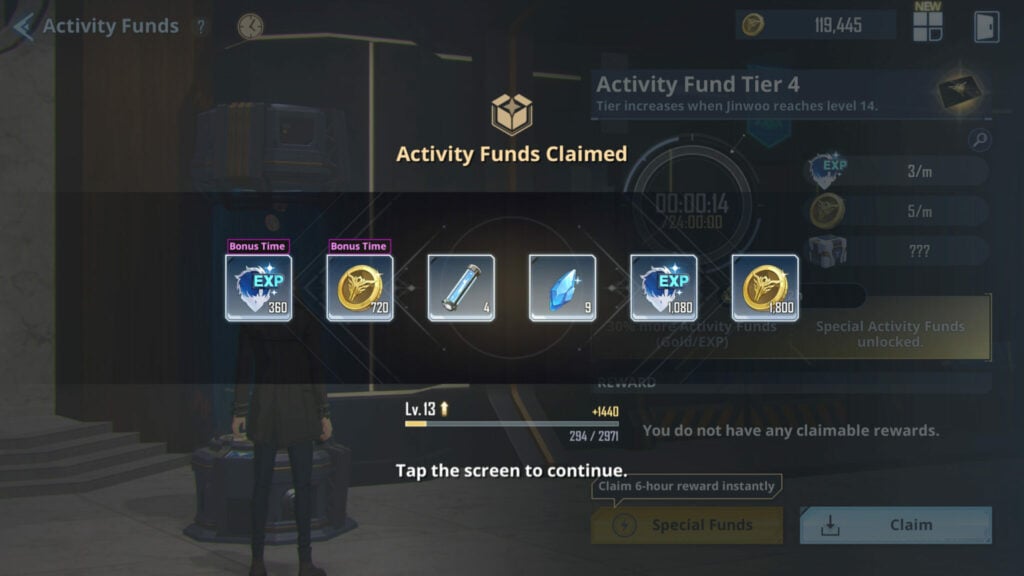 Claiming Special Funds in Solo Leveling: ARISE screenshot