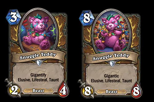 Snuggle Teddy features the Gigantify keyword in Hearthstone
