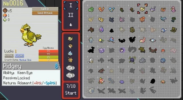 A Shiny Pidgey in the PokéRogue Starter Select 