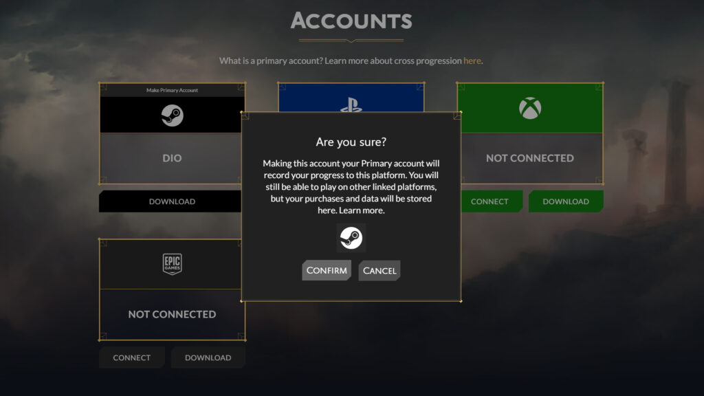 Main account confirmation screenshot