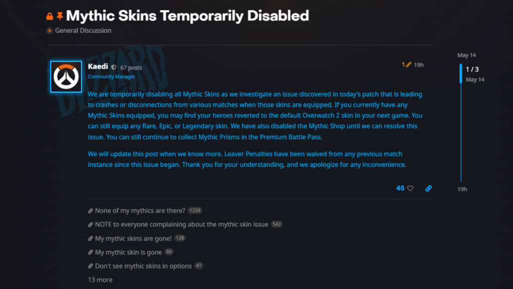Missing mythic skins in Overwatch 2 explanation 