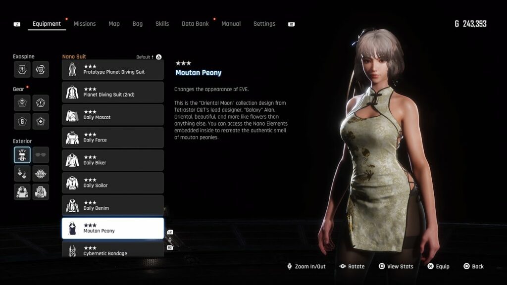 A grey, Kimono-esque dress for EVE in Stellar Blade