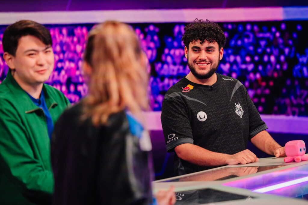 valyn of G2 Esports speaks at analyst desk after competing during VCT Americas Mid-Season Finals at the Riot Games Arena on May 12, 2024. (