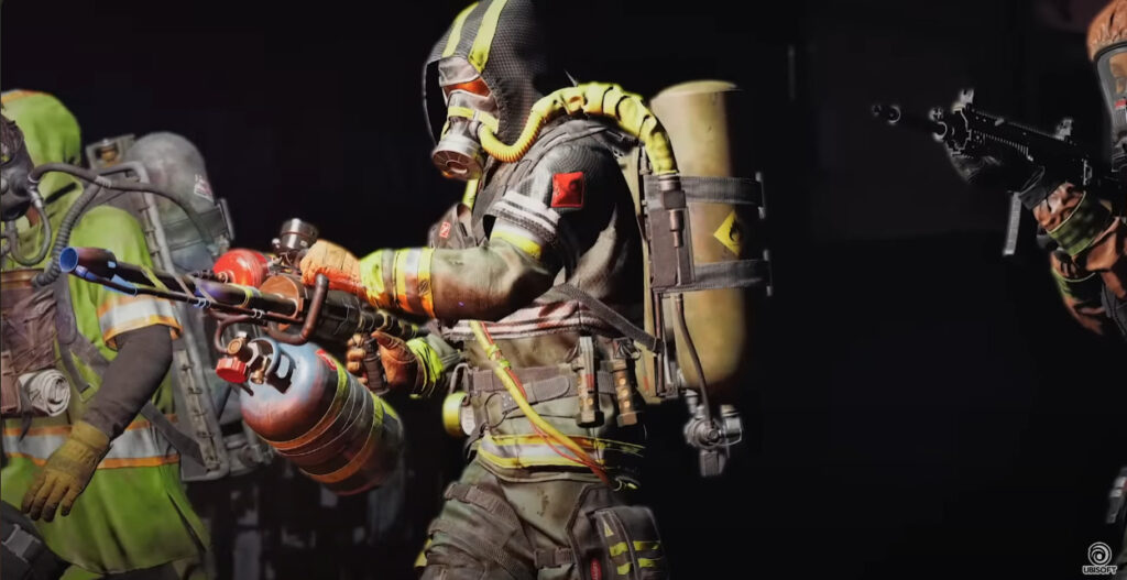 An XDefiant operator using the flamethrower