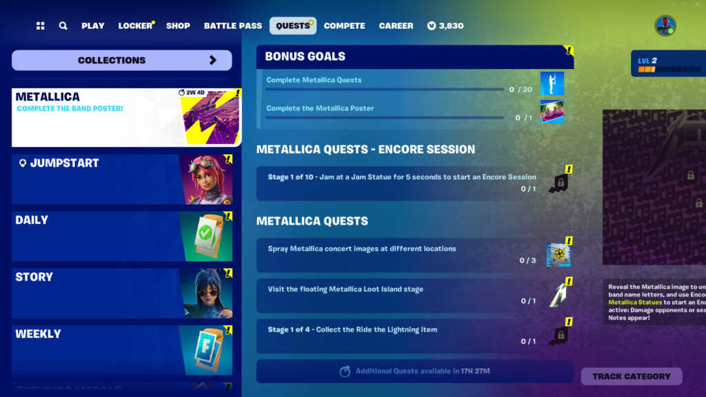 Metallica Quests in Fortnite v30.10