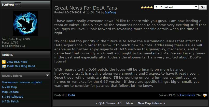IceFrog became Dota's lead designer in 2009.