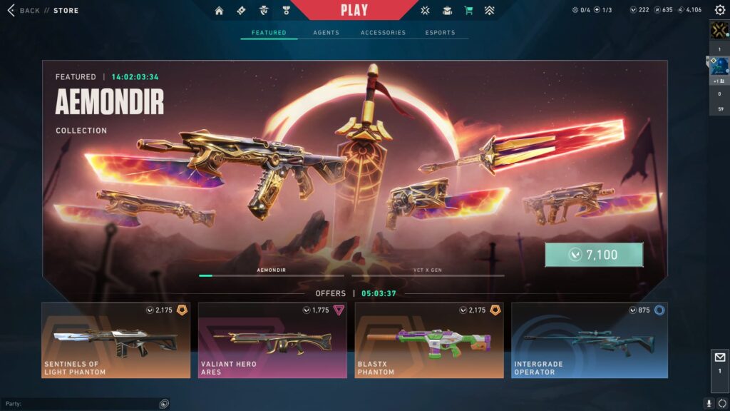 The VALORANT Aemondir bundle as the featured collection in the game's Store.