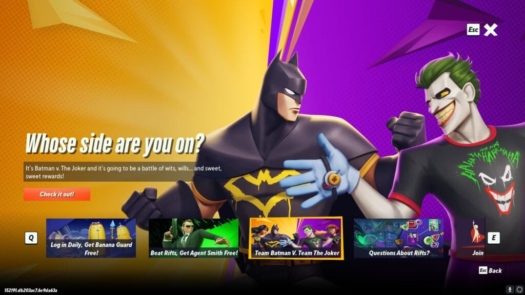 The event details screen for Team Batman vs. Team Joker in MultiVersus.