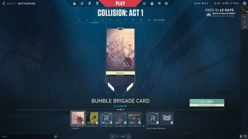 The Bumble Brigade Card in the VALORANT Episode 9 Act 1 Battle Pass.