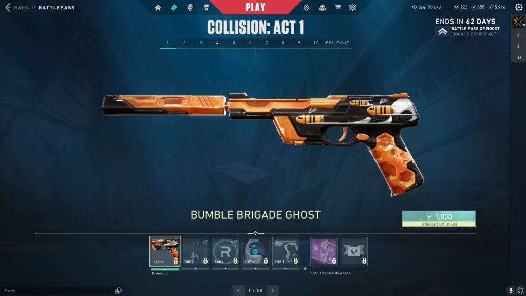 The Bumble Brigade Ghost in the VALORANT Episode 9 Act 1 Battle Pass.