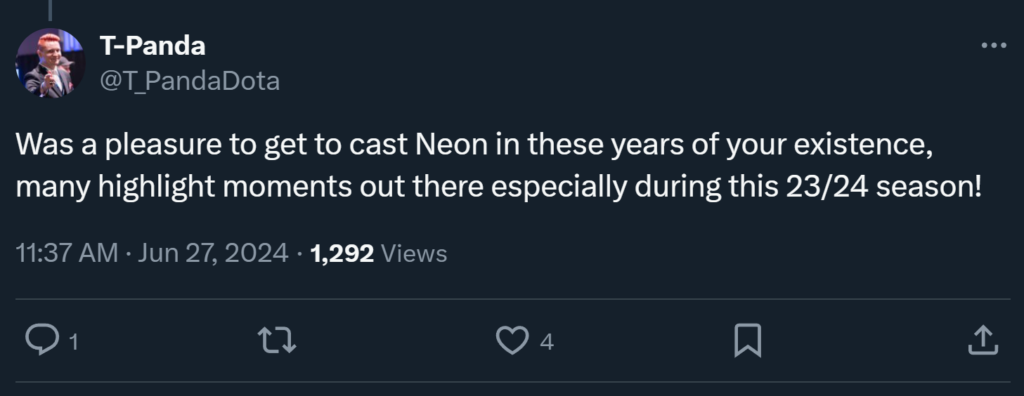 T-Panda's opinion on Neon Esports exiting the Dota 2 scene