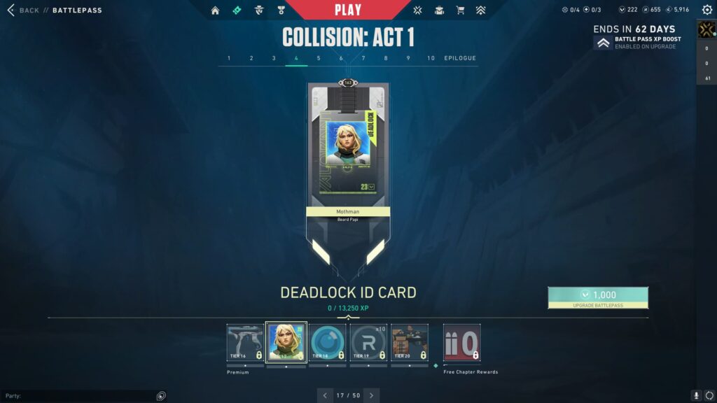 The Deadlock ID Card in the VALORANT Episode 9 Act 1 Battle Pass.