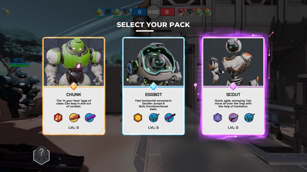 Diabotical Rogue's Chunk, eggbot, and Scour cards.