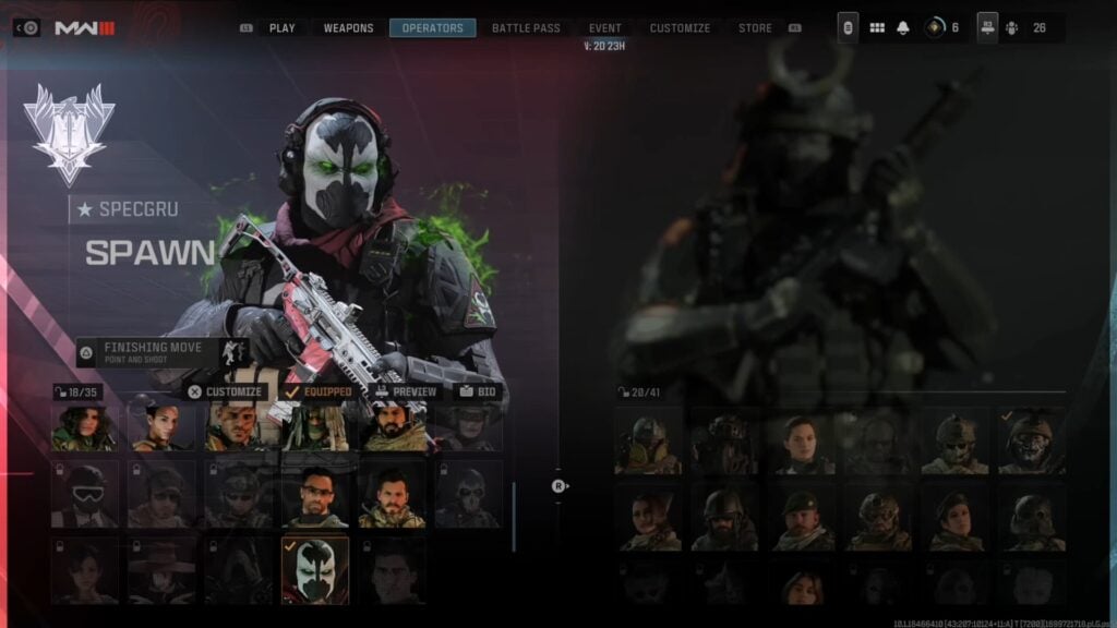 The Operator select screen in MW3.