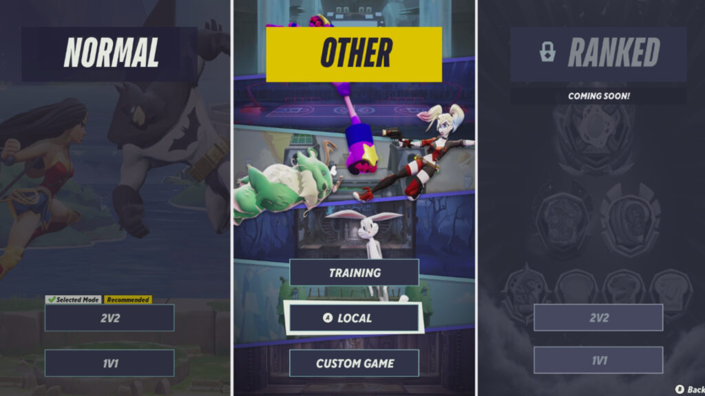 A screenshot of the game modes selection in MultiVersus