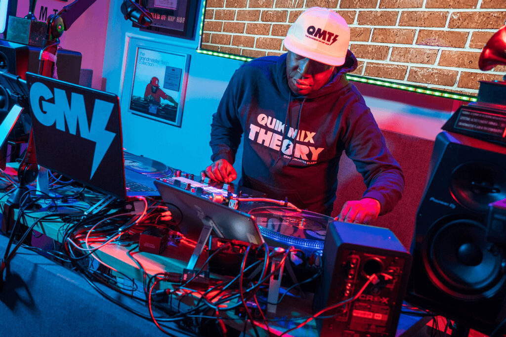 Grandmaster Flash at his DJ setup, promoting the new Twitch DJ Program.