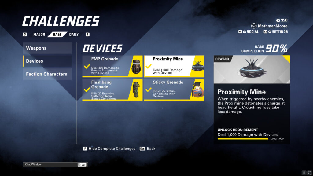 Screenshot from XDefiant, highlighting how to unlock the Proximity Mine.