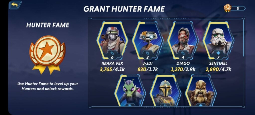 Hunter Fame Grants can be used on the Hunter page to upgrade a character's abilities.