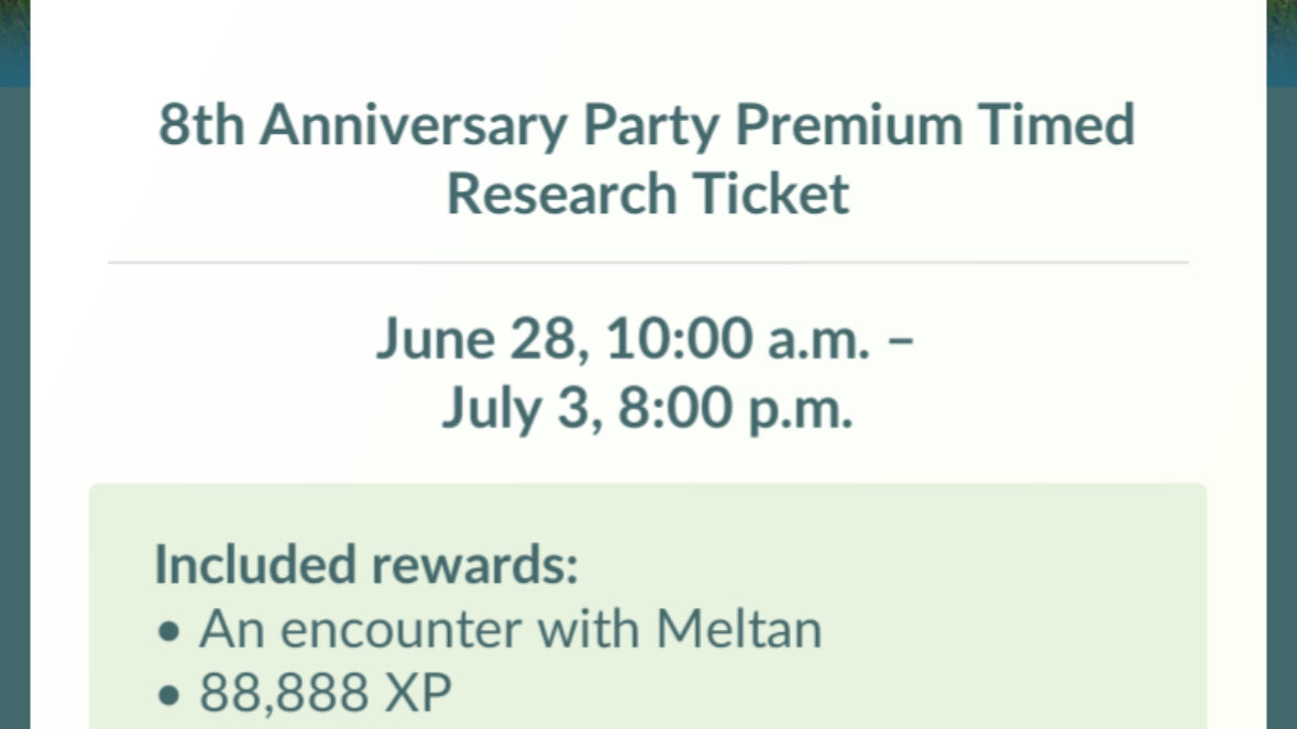 Pokémon GO 8th Anniversary Party timed research