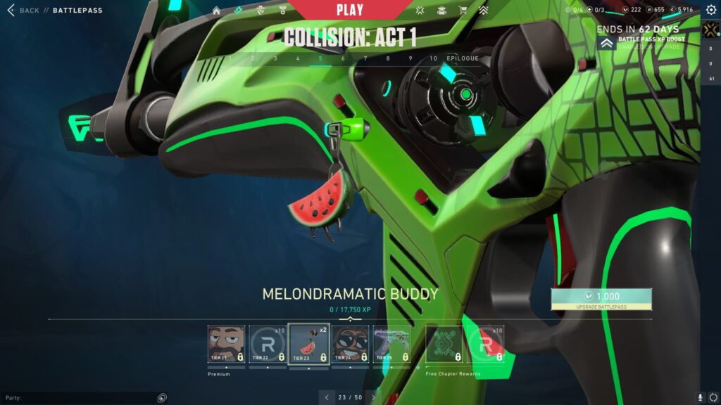 The Melondramatic Buddy in the VALORANT Episode 9 Act 1 Battle Pass.
