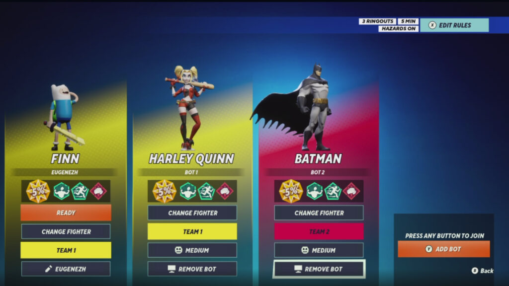 Add MultiVersus bots for an offline match: a game screenshot