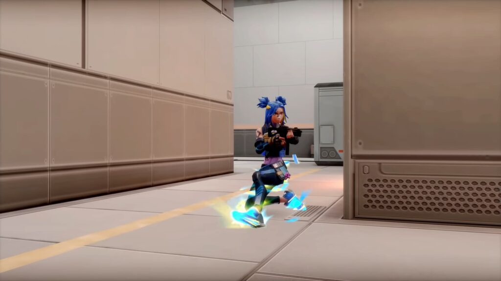 Neon sliding on Icebox in VALORANT.