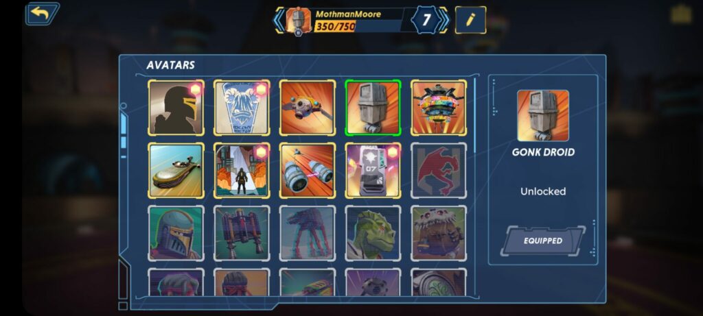 The profile page where you can change your username in Star Wars: Hunters.